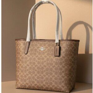 Coach City Tote CV976 Brown Signature Canvas Large Shoulder Bag